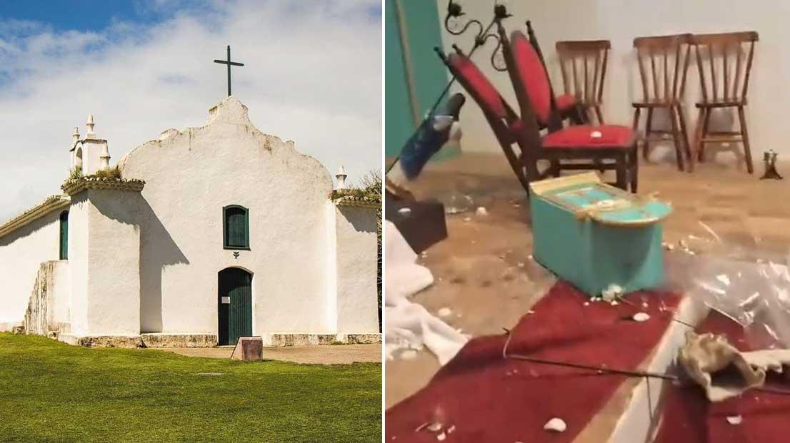 Policiais militares prendem homem por vandalismo na Igreja de São João Batista em Trancoso.